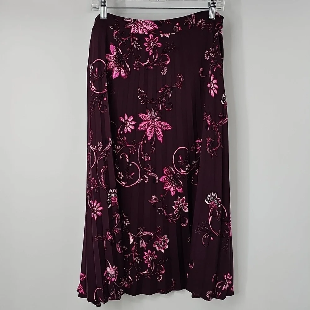 Chico's Pleated Purple Paisley Floral Cottagecore Soft Flowy Midi Skirt Sz:14 - Picture 6 of 12